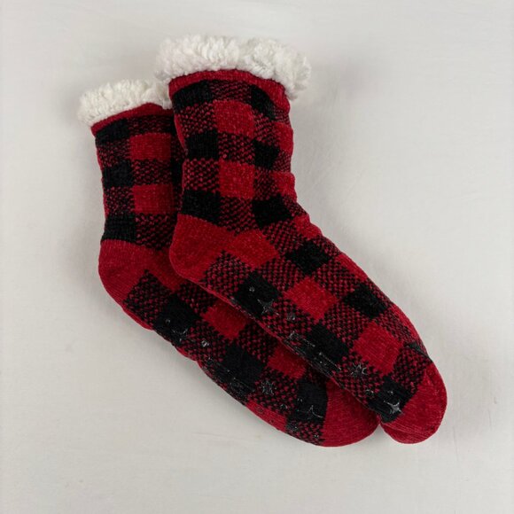 3 Pair Muk Luks Cabin Socks Purple Red Plaid Women's - Picture 3 of 3